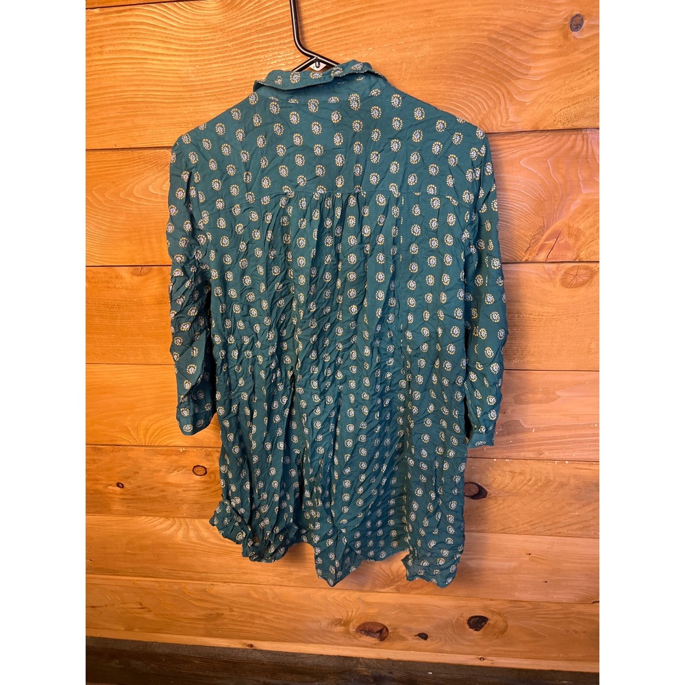 Maeve Teal Button-Front Tunic with Cream Paisley Print - Picture 7 of 9
